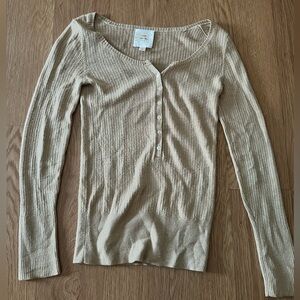 Old Navy Tan Ribbed Long Sleeve Top button down vintage